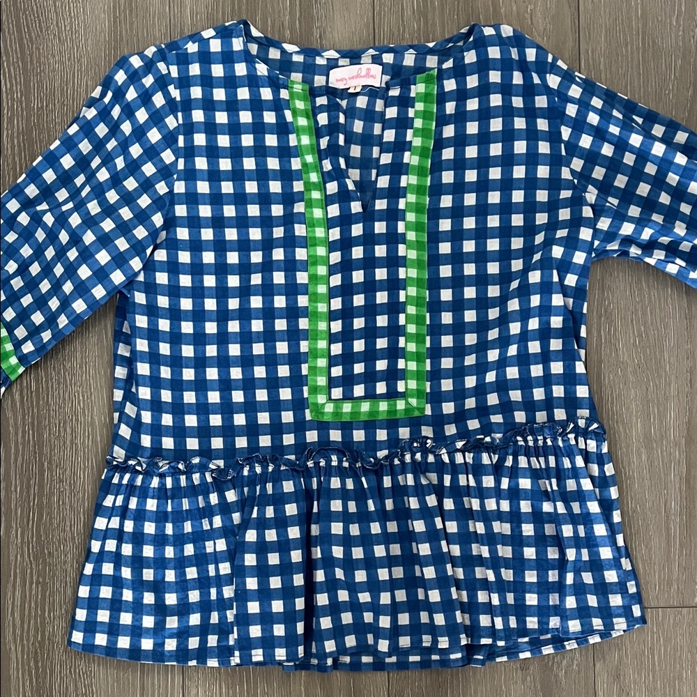 Mary Marshmallow blue and white gingham top